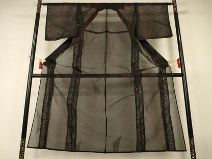 平和屋着物＊夏物　小紋　紗　幾何学文様　黒地　正絹　逸品　AABI9989jd