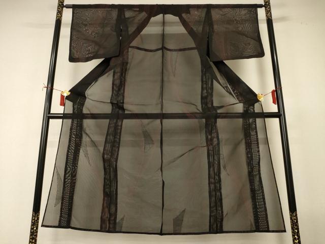 平和屋着物＊夏物　小紋　紗　幾何学文様　黒地　正絹　逸品　AABI9989jd