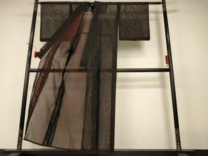 平和屋着物＊夏物　小紋　紗　幾何学文様　黒地　正絹　逸品　AABI9989jd
