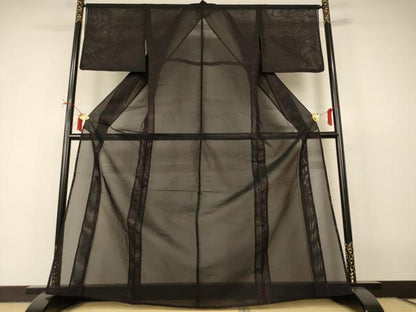平和屋着物＊夏物　小紋　紗　霞文　黒地　正絹　逸品　AABI9991jd
