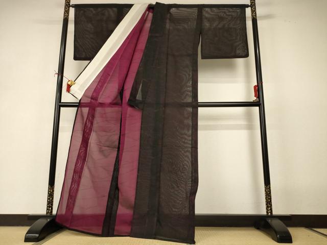 平和屋着物＊夏物　小紋　紗　霞文　黒地　正絹　逸品　AABI9991jd