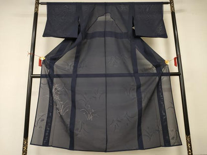 平和屋着物＊夏物　色留訪問着　絽　草花紋紗　褐返色　正絹　逸品　AABI9992jd