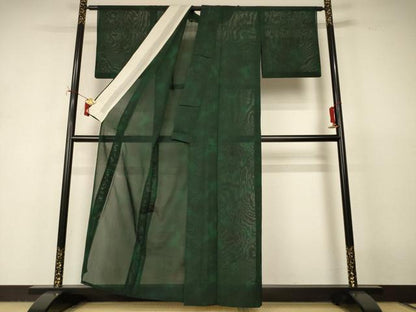 平和屋着物＊夏物　小紋　幾何学紋紗　霞文　正絹　逸品　AABI9993jd