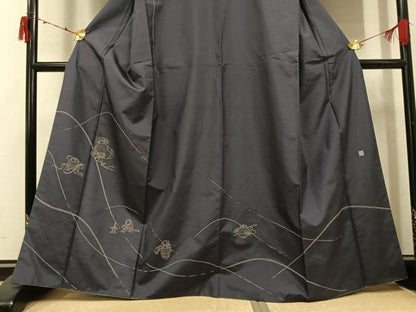 平和屋着物●訪問着 作家物 紬地 刺繍 刺し子 フクロウ 梟 正絹 逸品 AABJ0003ph