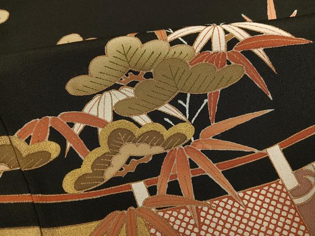 平和屋着物●豪華黒留袖 駒刺繍 松竹梅 金彩 西武百貨店扱い 正絹 逸品 AABJ0004ph