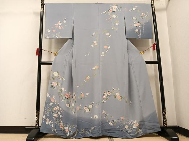 平和屋着物●訪問着 友禅 枝花文 暈し染め 正絹 逸品 AABJ0008ph