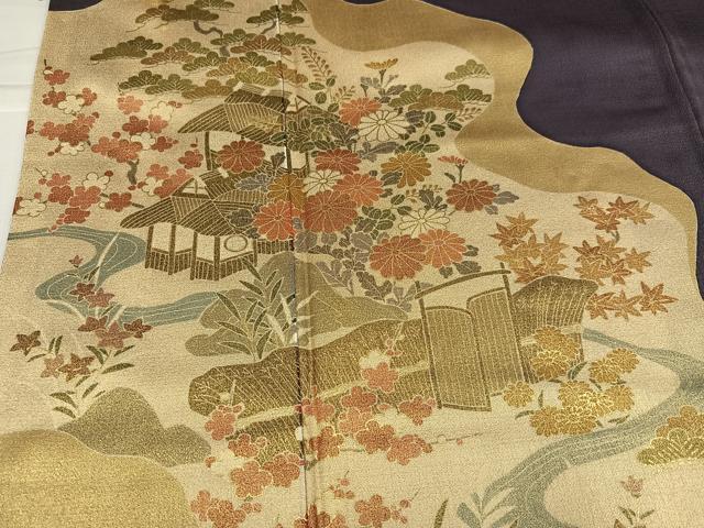 平和屋着物●訪問着 松竹梅風景文 金彩 正絹 逸品 AABJ0009ph