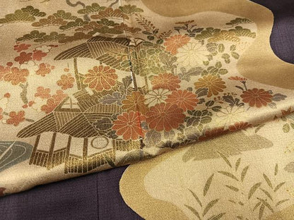 平和屋着物●訪問着 松竹梅風景文 金彩 正絹 逸品 AABJ0009ph