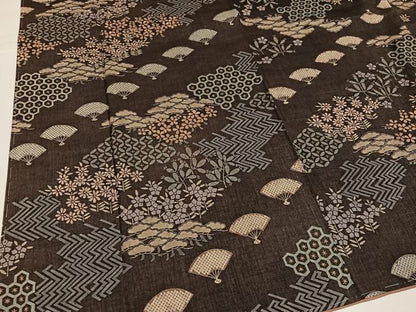 平和屋着物●上質な小紋 紬地 舞扇草花文 正絹 逸品 AABJ0010ph