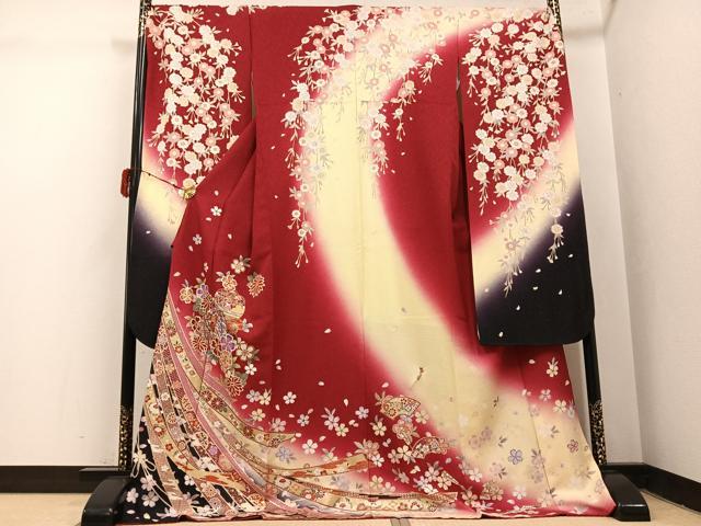 平和屋着物●豪華振袖 花毬文 暈し染め 金彩 金通し地 ロング丈 正絹 逸品 AABJ0011ph