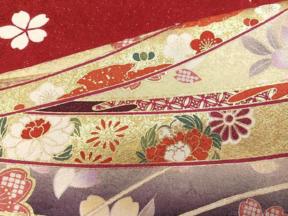平和屋着物●豪華振袖 花毬文 暈し染め 金彩 金通し地 ロング丈 正絹 逸品 AABJ0011ph