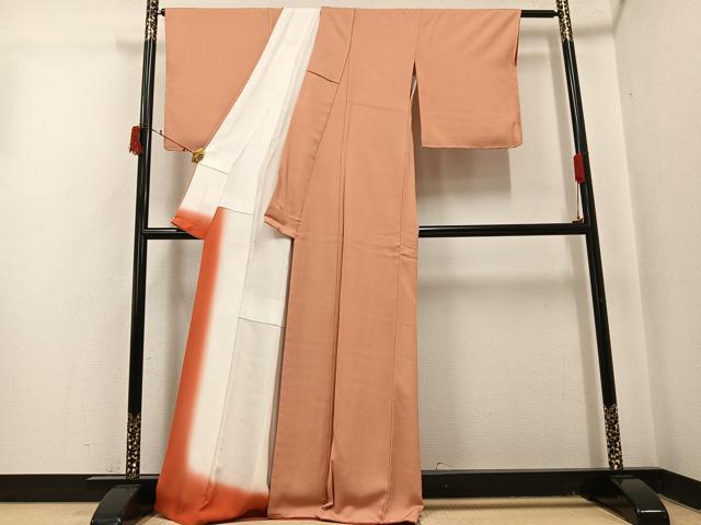 平和屋着物●江戸小紋 万筋 丹色×小麦色 正絹 逸品 未使用 AABJ0014ph