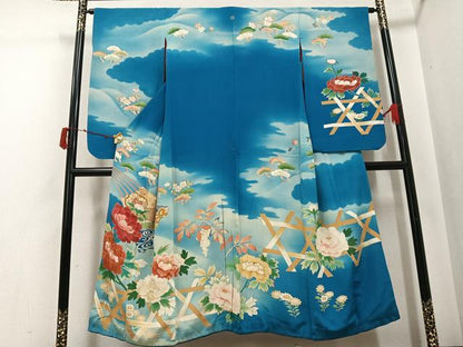 平和屋着物●アンティーク 大正ロマン 小振袖 二尺袖 刺繍 草花文 暈し染め 正絹 逸品 AABJ0016ph