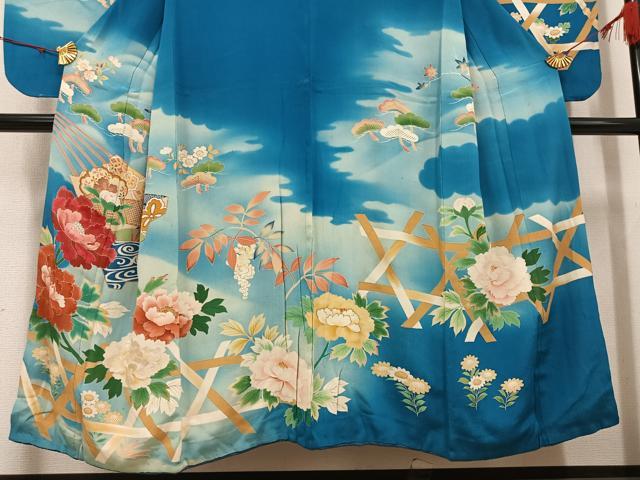 平和屋着物●アンティーク 大正ロマン 小振袖 二尺袖 刺繍 草花文 暈し染め 正絹 逸品 AABJ0016ph