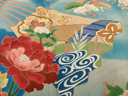 平和屋着物●アンティーク 大正ロマン 小振袖 二尺袖 刺繍 草花文 暈し染め 正絹 逸品 AABJ0016ph