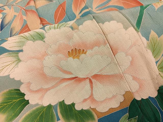 平和屋着物●アンティーク 大正ロマン 小振袖 二尺袖 刺繍 草花文 暈し染め 正絹 逸品 AABJ0016ph