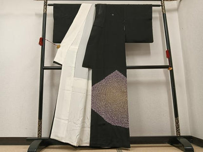 平和屋着物●豪華黒留袖 刺繍 舞花文 正絹 逸品 AABJ0018ph
