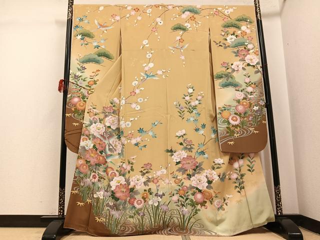 平和屋着物●豪華振袖 友禅 花鳥文 暈し染め 金彩 正絹 逸品 AABJ0019ph