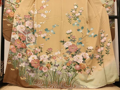 平和屋着物●豪華振袖 友禅 花鳥文 暈し染め 金彩 正絹 逸品 AABJ0019ph
