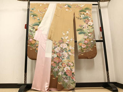 平和屋着物●豪華振袖 友禅 花鳥文 暈し染め 金彩 正絹 逸品 AABJ0019ph