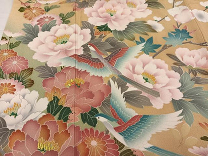 平和屋着物●豪華振袖 友禅 花鳥文 暈し染め 金彩 正絹 逸品 AABJ0019ph