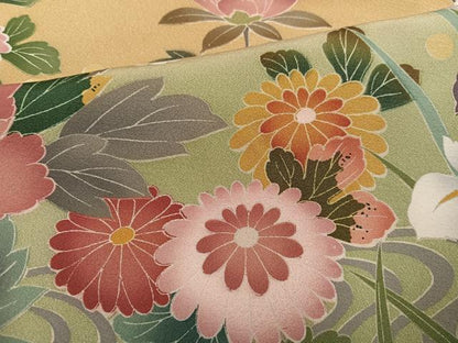 平和屋着物●豪華振袖 友禅 花鳥文 暈し染め 金彩 正絹 逸品 AABJ0019ph