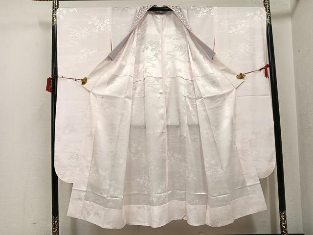 平和屋着物●振袖用長襦袢 無双仕立て 草花地紋 桜色 半衿刺繍 洗える着物 未使用 AABJ0026ph