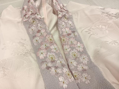 平和屋着物●振袖用長襦袢 無双仕立て 草花地紋 桜色 半衿刺繍 洗える着物 未使用 AABJ0026ph