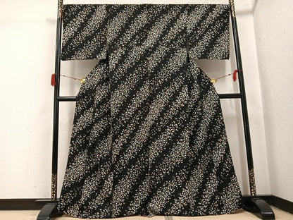 平和屋着物●上質な小紋 夜桜 黒地 金彩 三越扱い 正絹 逸品 AABJ0027ph