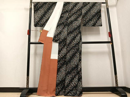 平和屋着物●上質な小紋 夜桜 黒地 金彩 三越扱い 正絹 逸品 AABJ0027ph