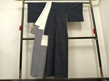 平和屋着物●お召 横段文 正絹 逸品 AABJ0028ph