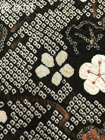 平和屋着物●訪問着　駒刺繍　絞り　枝梅　黒地　金銀彩　正絹　逸品　AABJ0033ph