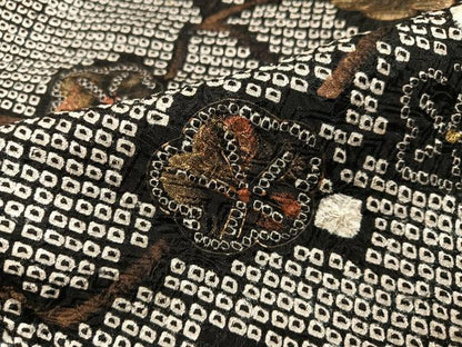 平和屋着物●訪問着　駒刺繍　絞り　枝梅　黒地　金銀彩　正絹　逸品　AABJ0033ph