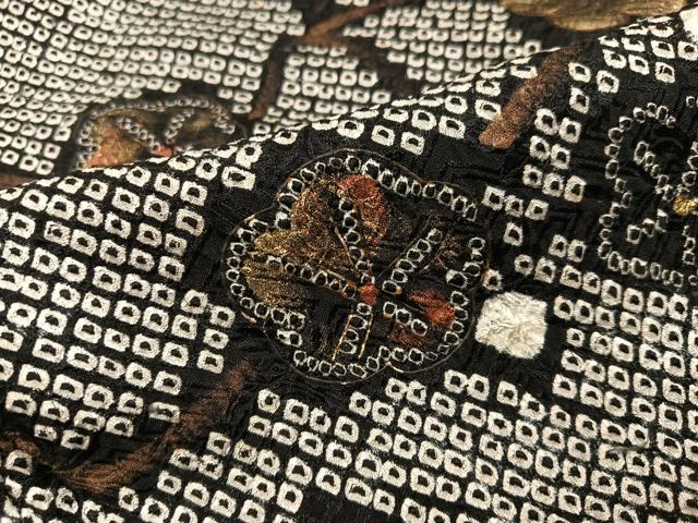 平和屋着物●訪問着　駒刺繍　絞り　枝梅　黒地　金銀彩　正絹　逸品　AABJ0033ph