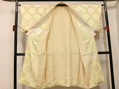 平和屋着物●長襦袢　袷　絞り　地紋起こし　梅地紋　正絹　逸品　未使用　AABJ0034ph