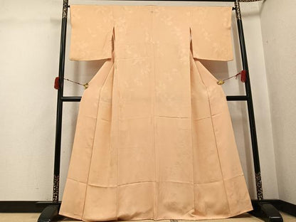 平和屋着物●上質な色無地　枝花地紋　雄黄色　正絹　逸品　AABJ0035ph