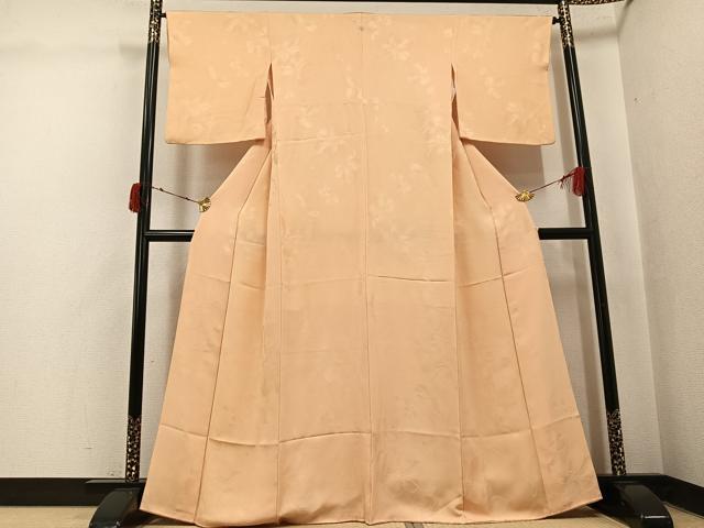平和屋着物●上質な色無地　枝花地紋　雄黄色　正絹　逸品　AABJ0035ph