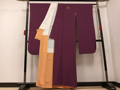 平和屋着物●豪華振袖　色無地　紫鳶色　正絹　逸品　AABJ0041ph