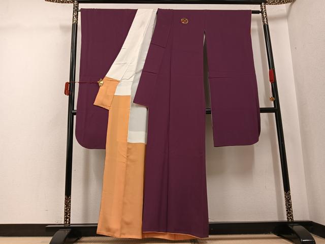 平和屋着物●豪華振袖　色無地　紫鳶色　正絹　逸品　AABJ0041ph