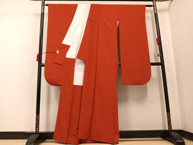 平和屋着物●豪華振袖　色無地　赤丹色　正絹　逸品　AABJ0043ph