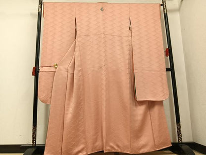 平和屋着物●豪華振袖　色無地　立波地紋　水柿色　正絹　逸品　AABJ0044ph