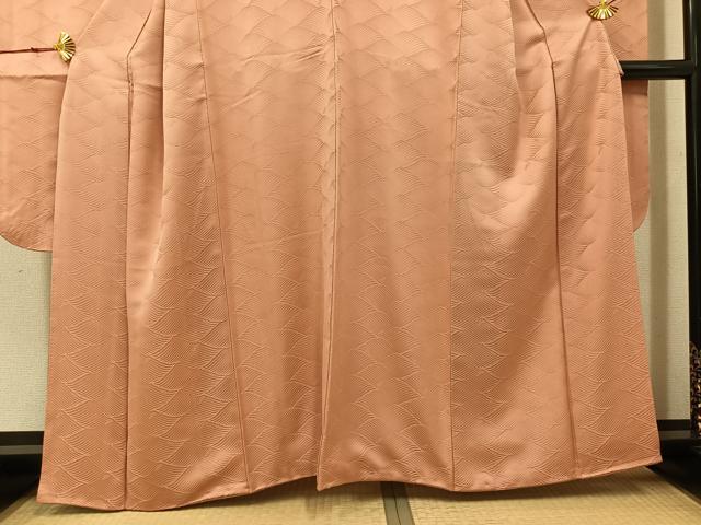 平和屋着物●豪華振袖　色無地　立波地紋　水柿色　正絹　逸品　AABJ0044ph