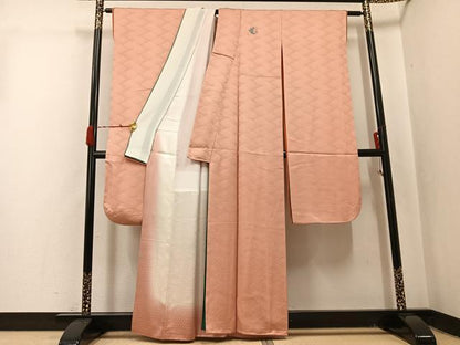 平和屋着物●豪華振袖　色無地　立波地紋　水柿色　正絹　逸品　AABJ0044ph