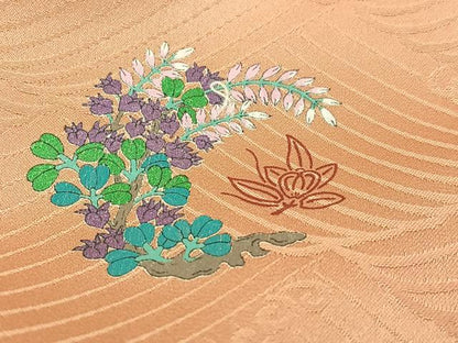 平和屋着物●豪華振袖　色無地　立波地紋　水柿色　正絹　逸品　AABJ0044ph
