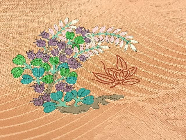 平和屋着物●豪華振袖　色無地　立波地紋　水柿色　正絹　逸品　AABJ0044ph