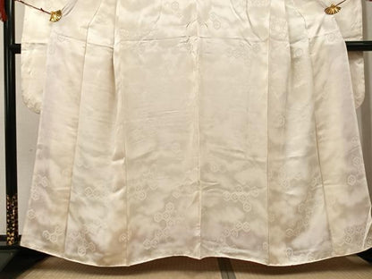 平和屋着物●豪華振袖　色無地　亀甲花地紋　練色　正絹　逸品　AABJ0045ph