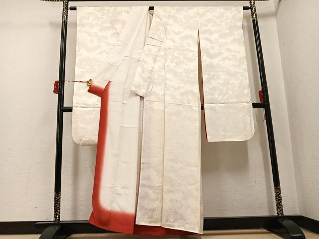 平和屋着物●豪華振袖　色無地　亀甲花地紋　練色　正絹　逸品　AABJ0045ph