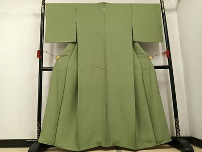 平和屋着物●上質な色無地 花織 柳茶色 正絹 逸品 AABJ0050ph