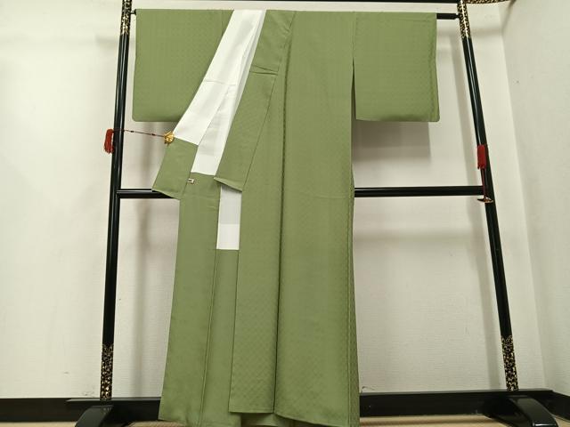 平和屋着物●上質な色無地 花織 柳茶色 正絹 逸品 AABJ0050ph