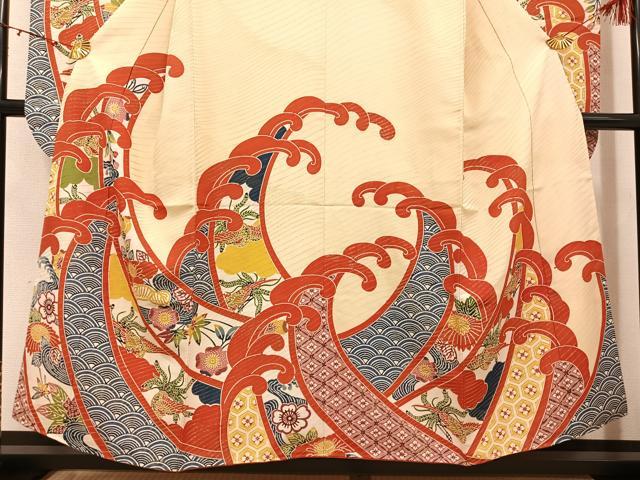 平和屋着物●豪華振袖 型染め 吉祥花鳥文 金通し地 正絹 逸品 AABJ0052ph